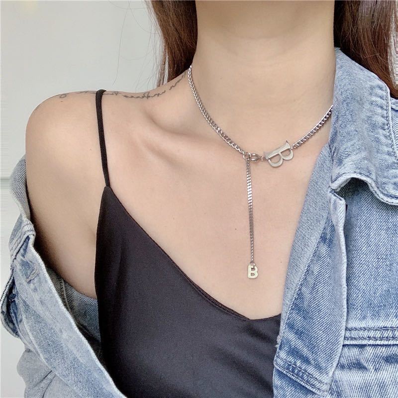 Kalung Rantai Dengan Liontin Huruf B Mewah Gaya hip hop Untuk Wanita
