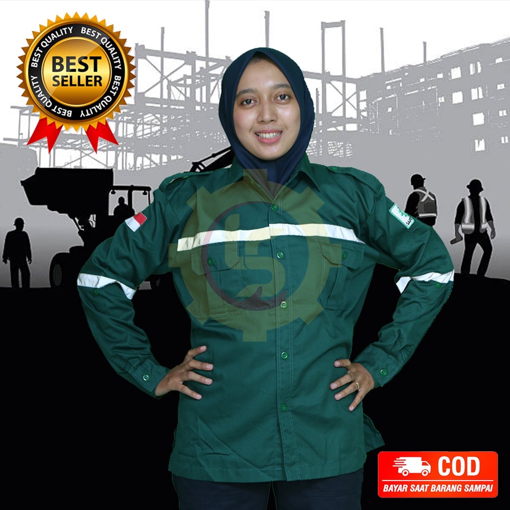 WEARPACK PDL ATASAN HIJAU ARMY KANCING/WEARPACK LENGAN PANJANG/KEMEJA SAFETY