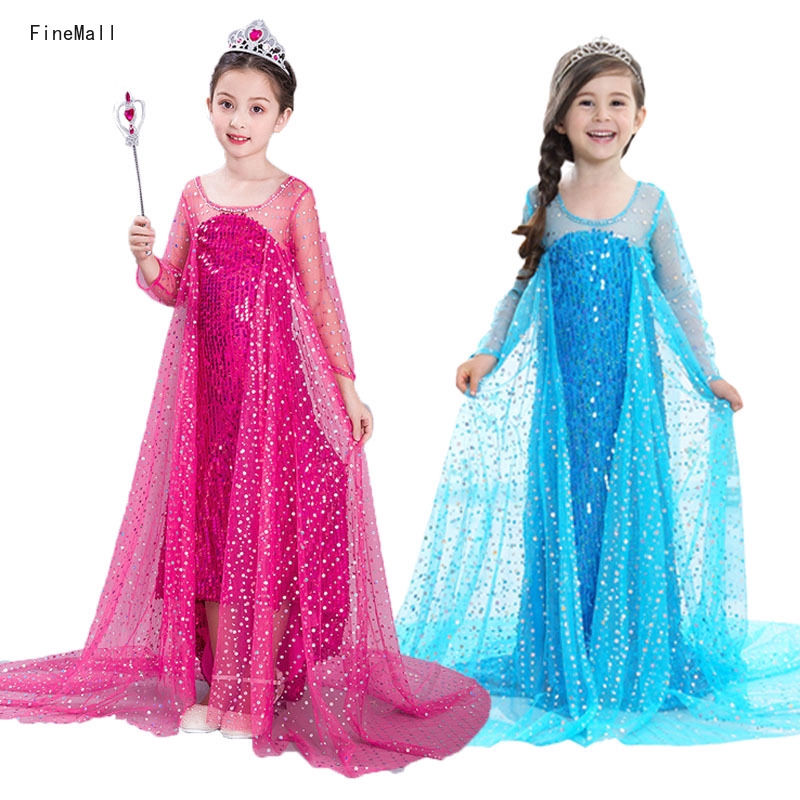 Dress Anak Perempuan Usia 2 10 Tahun Model Frozen 2 Elsa Princess Aksen Sequin Untuk Pesta Ulang Tahun Shopee Indonesia