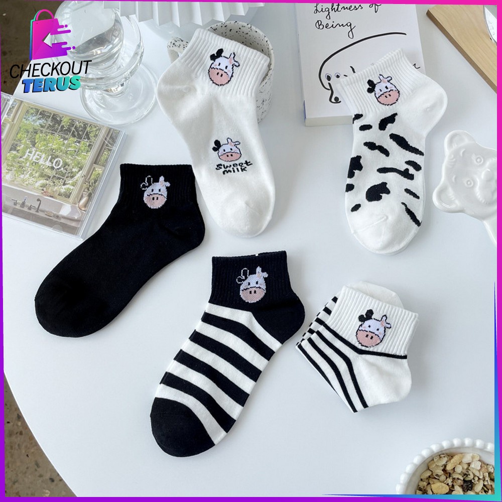 CT P184 Kaos Kaki Pendek Semata Kaki Kaus Kaki Wanita Pria Dewasa Fashion Kaos Kaki Motif Sapi Lucu Kaos Kaki Murah