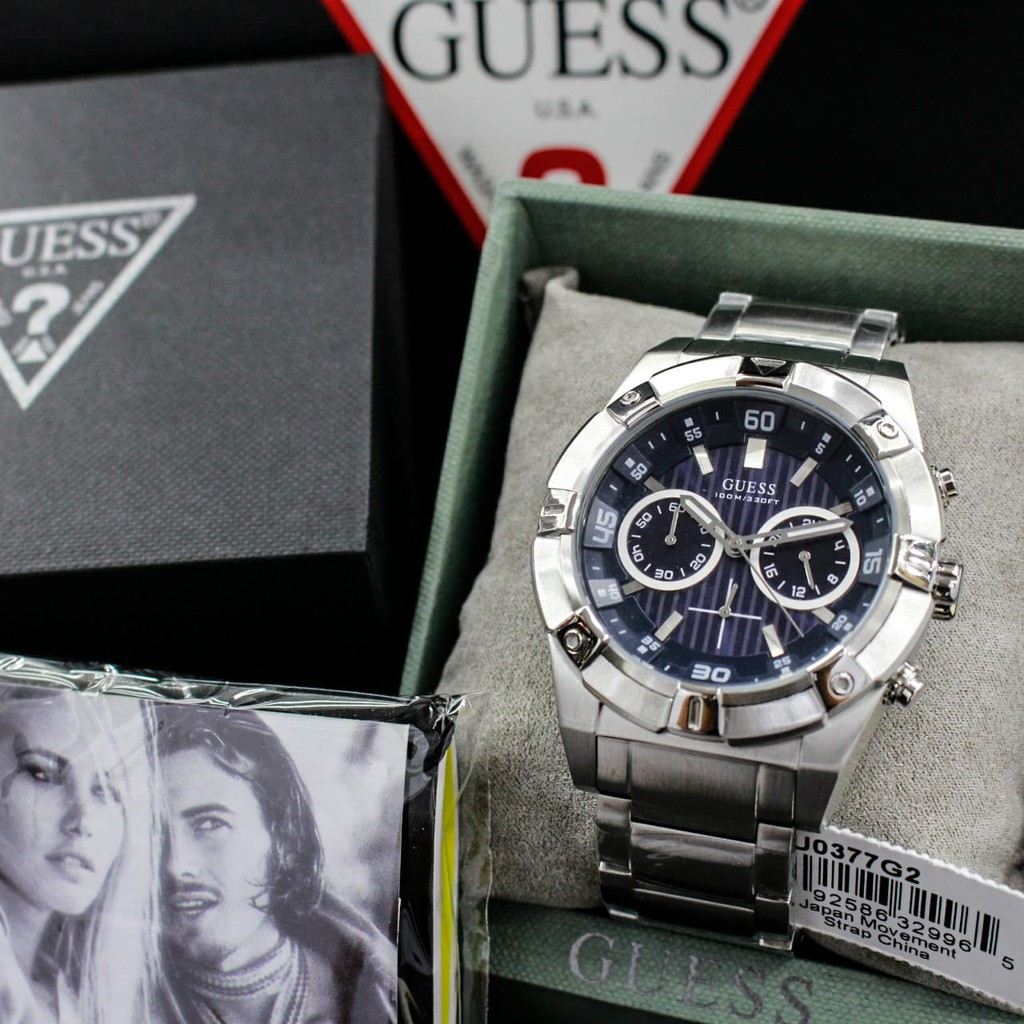 promo d=44mm, jam tangan pria Guess W0377G2 Original , all stainless steel, chronograph stopwatch