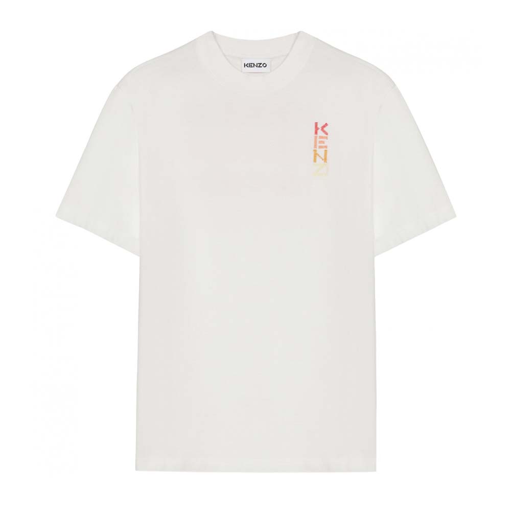 Knzo SS22 Men Embroidered Multicolor Logo Tee White 100% Original