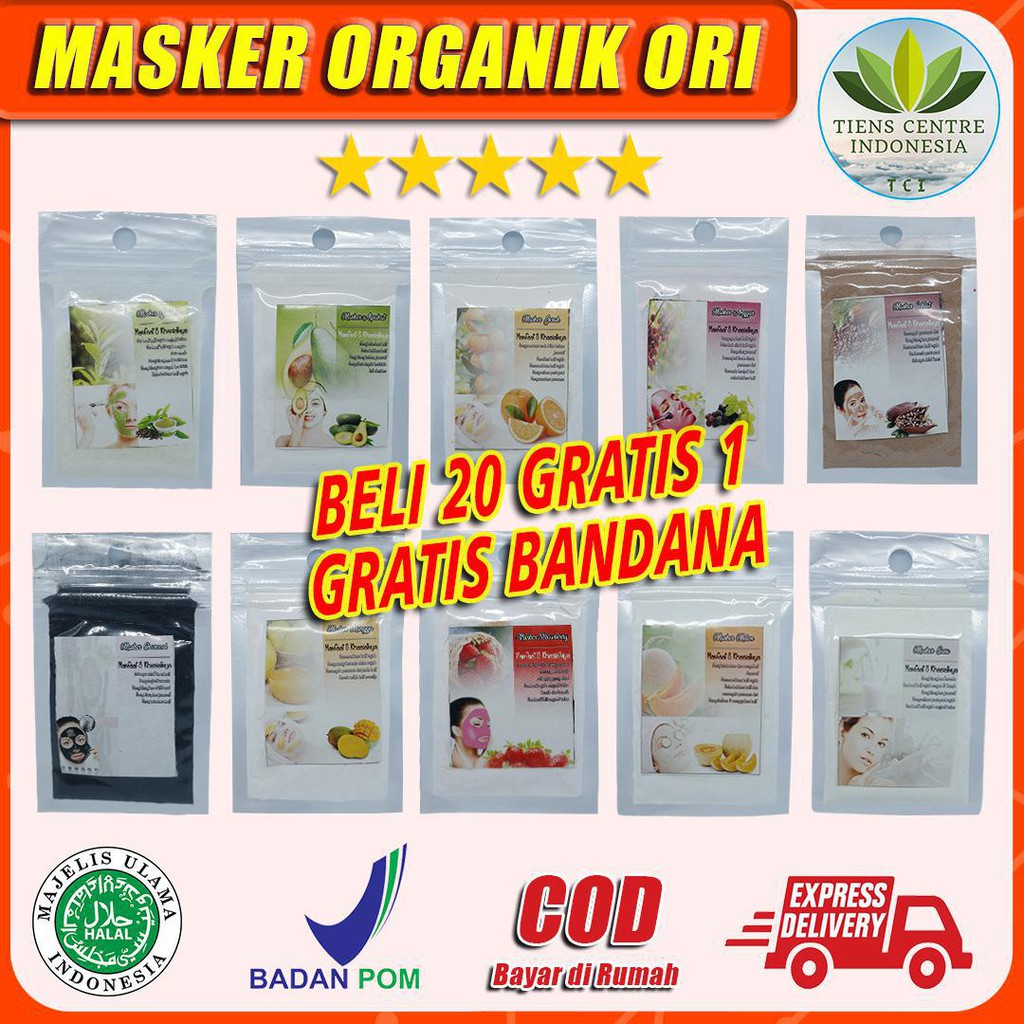 Masker Organik 10 Varian - Masker Pembersih Pemutih Wajah Jerawat Komedo