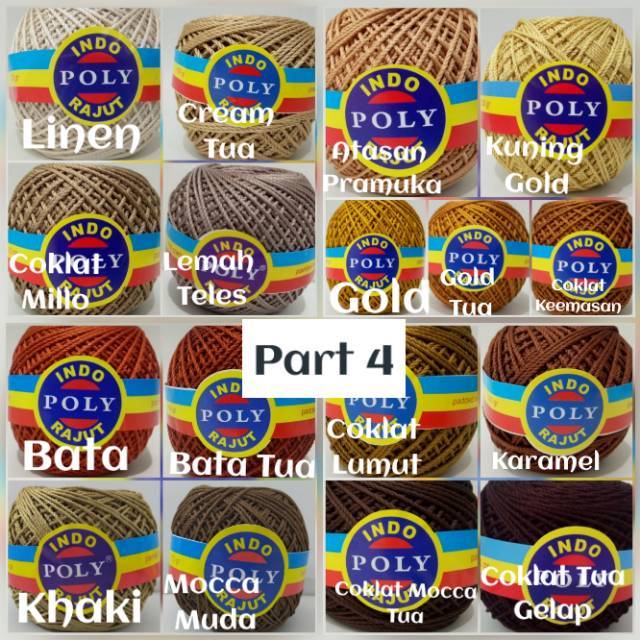 (Part 4) Benang Rajut Poly Indo / Polyindo / Poli Indo / Poli Kilap Polos 100gram