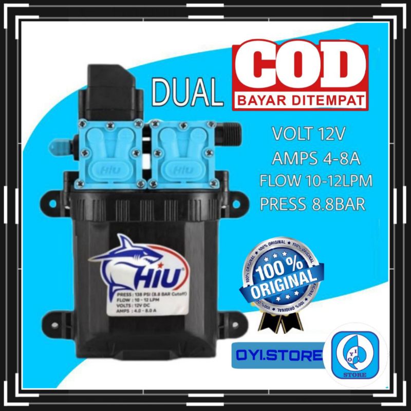 DUAL PUMP HIU 12 LPM 138 PSI POMPA AIR DC 12 VOLT POMPA 12V DOUBLE PUMP HIU KLEM DRAT POMPA SPRAYER