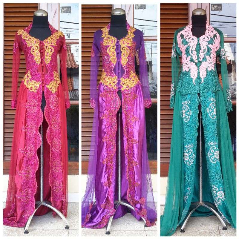 OBRAL Kebaya Pengantin ekor satin ungu, tosca, marun