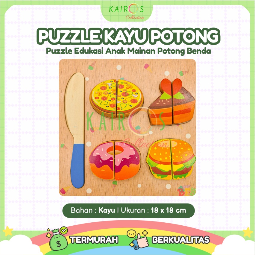 Puzzle Kayu Potong Mainan Anak Belajar Memotong