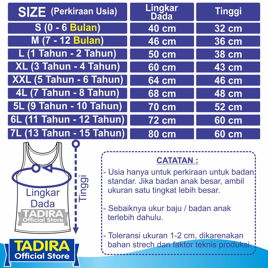 6 Pcs Kaos Dalam Anak Anak Laki Laki dan Perempuan Usia 0-15 Tahun TADIRA Store