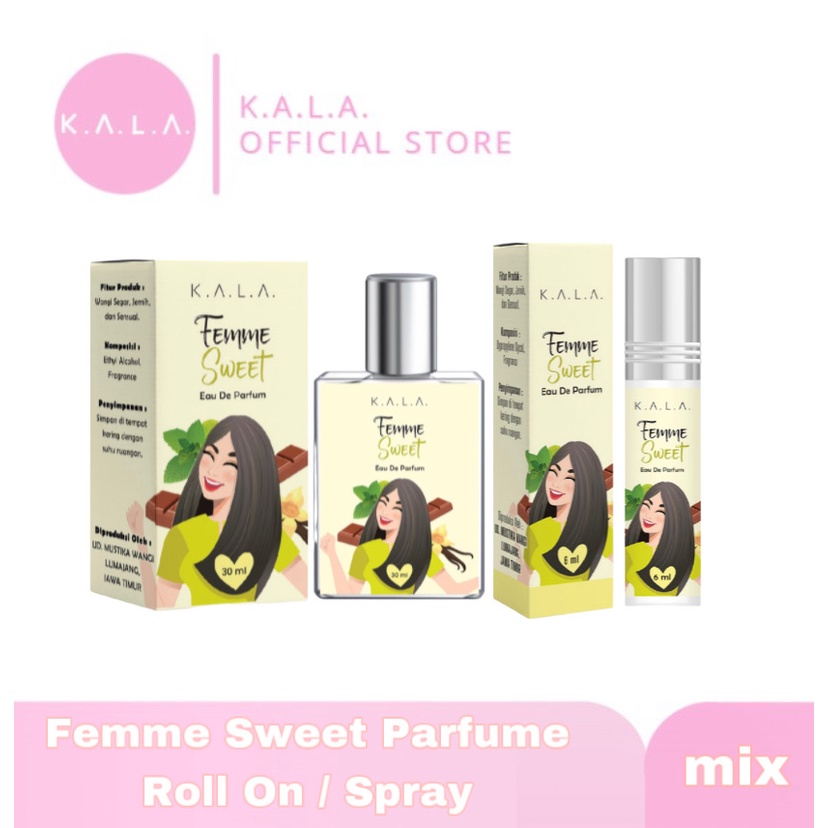 KALA Parfum Femme Sweet Spray dan Roll On Parfume Wanita Tahan Lama BPOM