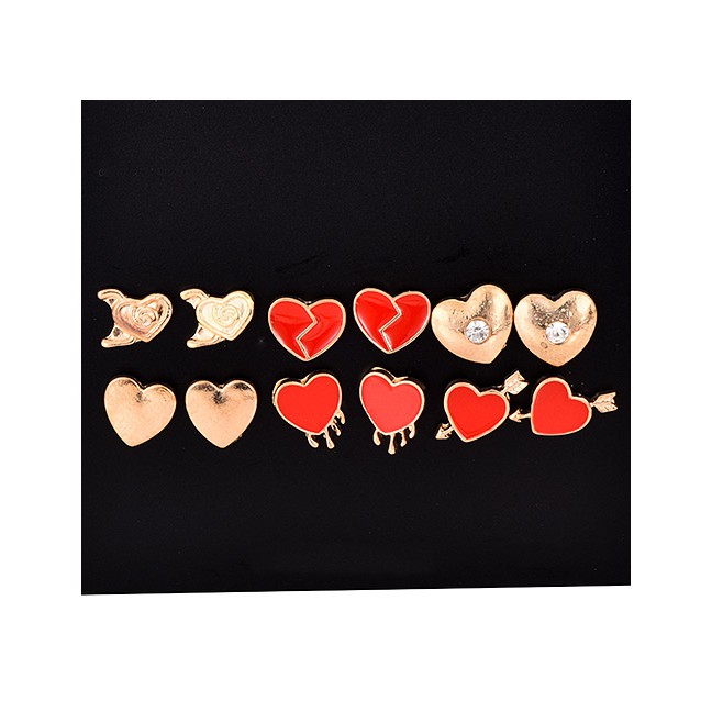 LRC Anting Set Fashion Gold Alloy Diamonds Love Lips Earrings 6 Pairs F37513