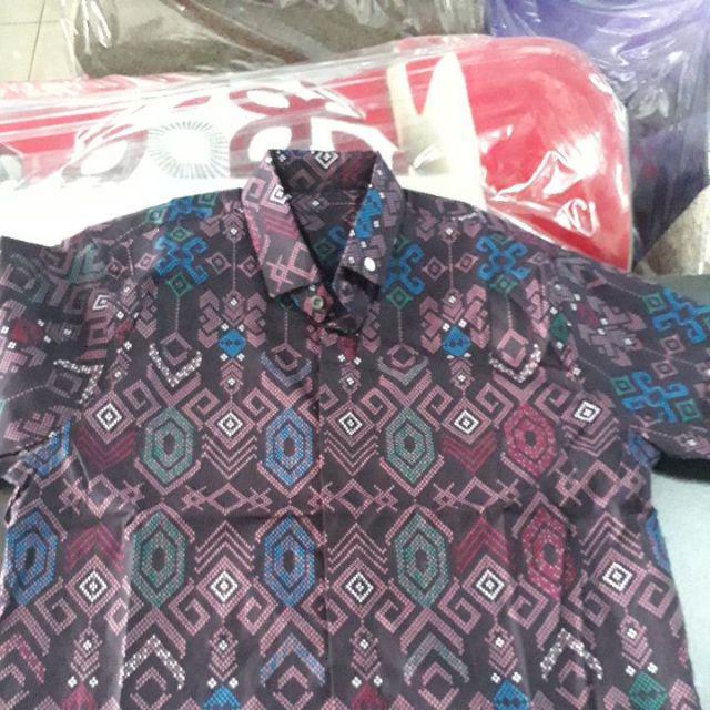 Credomenstore Kemeja Batik Pria Lengan Panjang Ungu / Baju Songket Cowok
