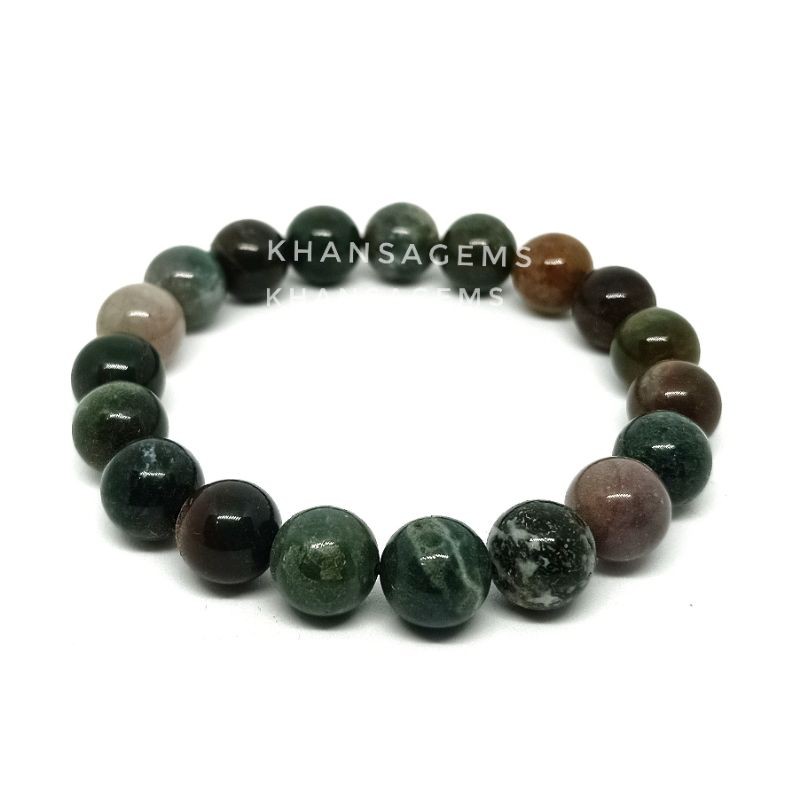 GELANG BATU NATURAL INDIAN LUMUT AGATE DIM 8 &amp; 10 MM MODEL TALI ELASTIS AKSESORIES PERHIASAN GELANG FASHION