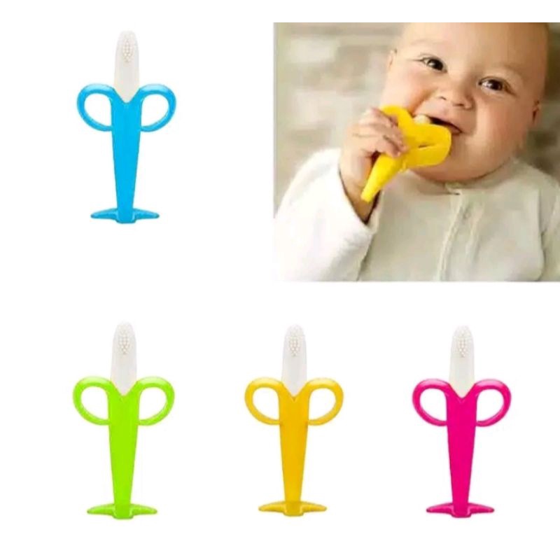 Gigitan silikon pisang / sikat gigi + gigitan silikon bayi/ teether pisang