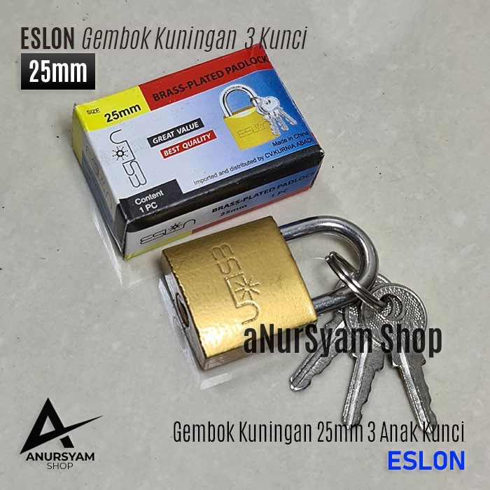 Gembok 25 mm Kuningan 3 Kunci ESLON / Gembok Kuningan 25mm