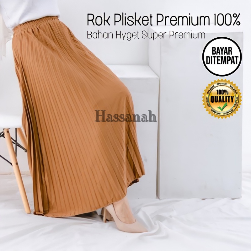 ROK PLISKET BAHAN HYGET PREMIUM SIZE FIT M-XXL PINGGANG KARET ROK PLISKET JUMBO PREMIUM