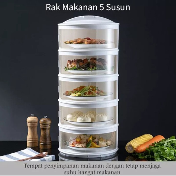 [5 SUSUN] TUDUNG SAJI MULTI STORAGE 5 SUSUN WARNA WARNI / FOOD COVER RAK MAKANAN / TEMPAT MAKANAN