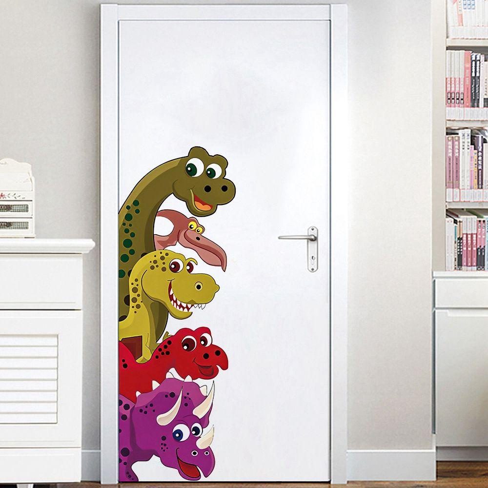 Agustinina Dinosaurus Stiker Dinding Untuk Kamar Anak Bayi Tahan Air Kartun Dinding Seni Hewan Latar Belakang Mural Tema Dinosaurus Nursery Sticker