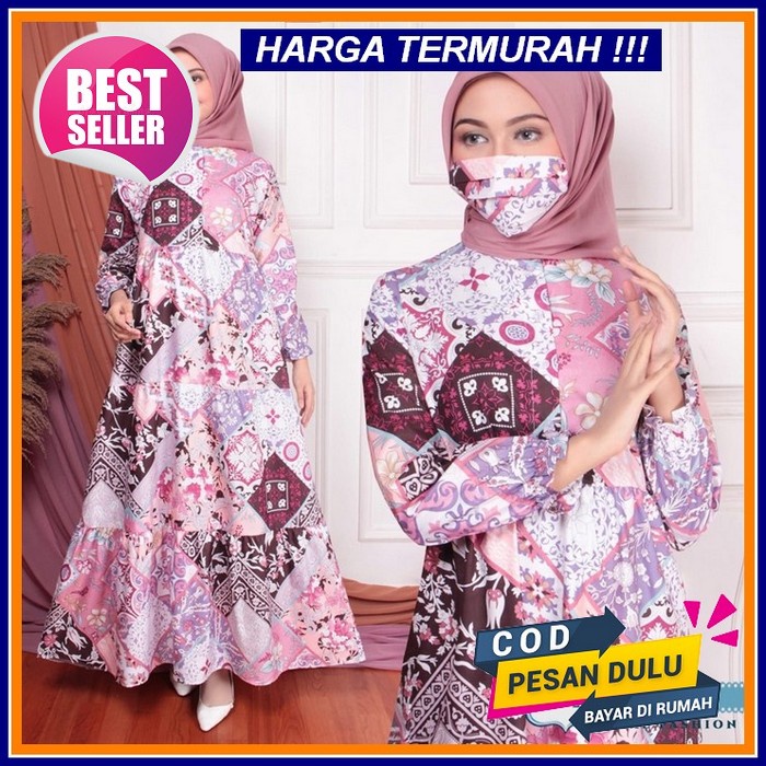 Gamis Wanita Kotak Murah Crinkle Mewah Ceruty Casual D6O3 Pesta Abaya Lembut Rumbai Polos Cantik Rem