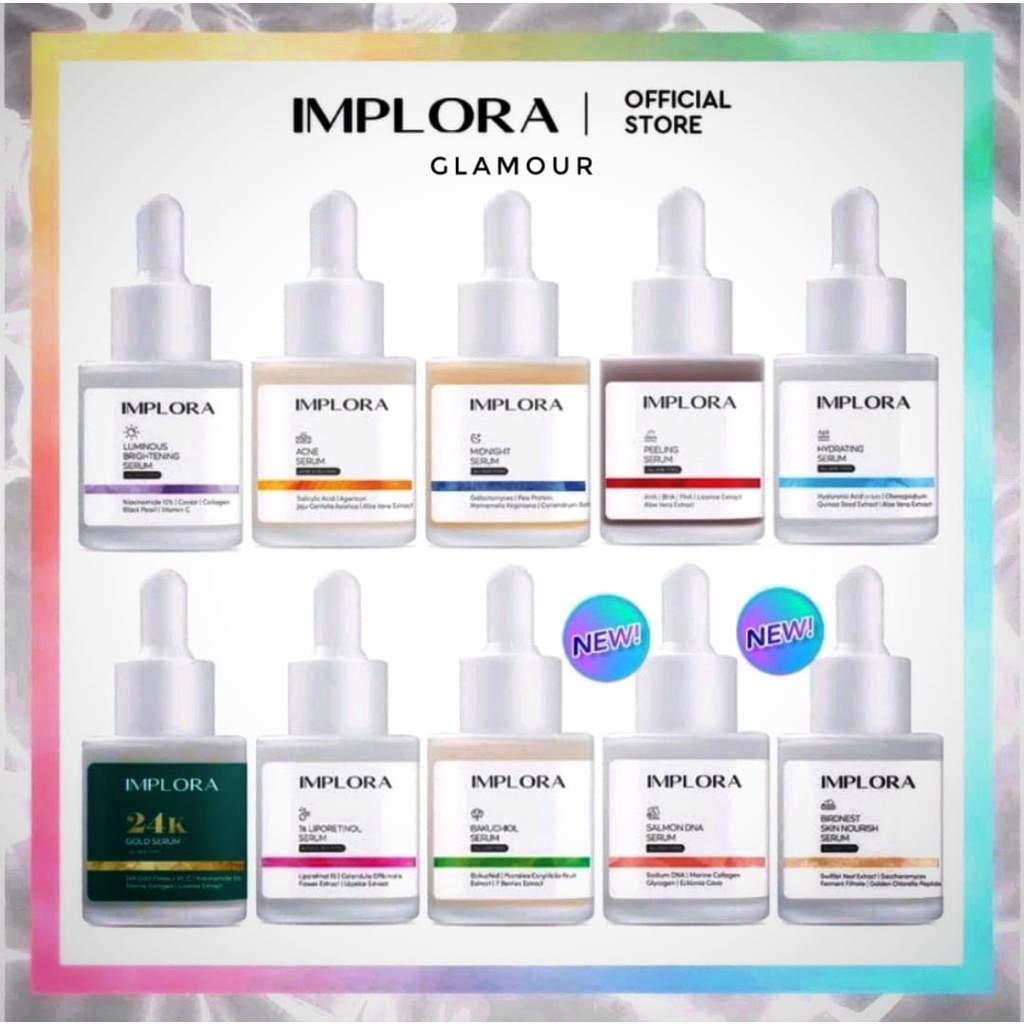 (COD) Implora Face Serum Acne Serum Anti Jerawat | Luminous | Midnight | Peeling AHA BHA PHA | Hydrating Serum