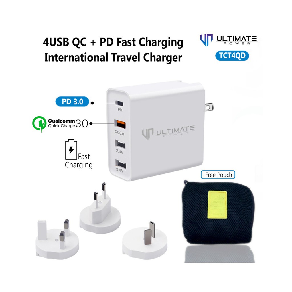 Ultimate Power 4USB QC+PD Fast Charging International Travel Charger Original