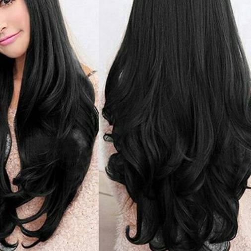 Wig Curly Panjang poni samping