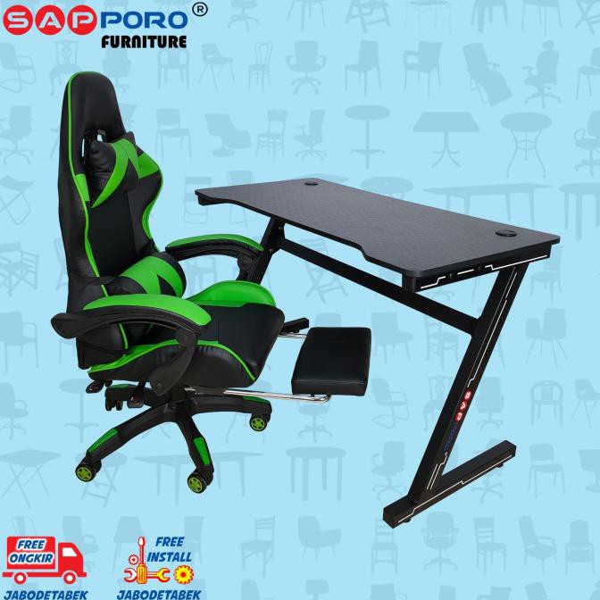 Meja Set Gaming / Set Gaming Desk SAPPORO OXTON - Green & Black