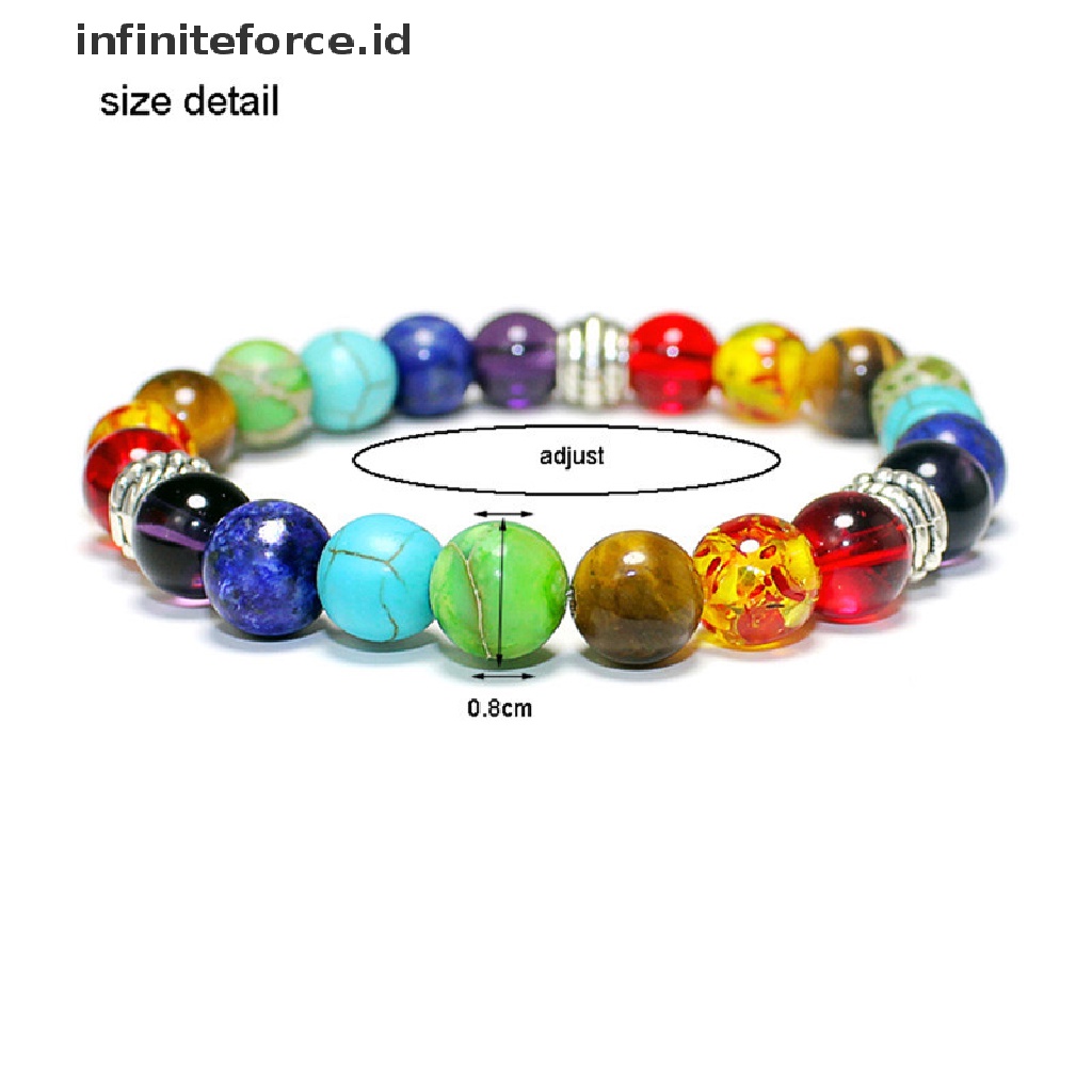 Infiniteforce.id Gelang Tangan Unisex Dewasa Manik Batu Alam 7 Chakra Penyembuhan Balance