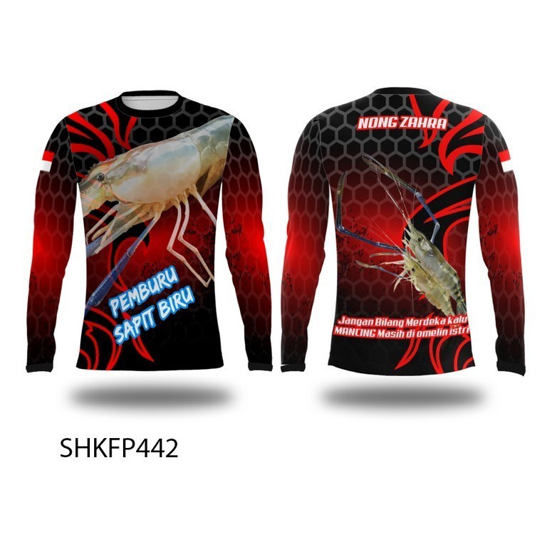 Kaos Baju Jersey jersy mancing fishing mania liar kali UDANG SAPIT BIRU Lengan Panjang  GRATIS tamba