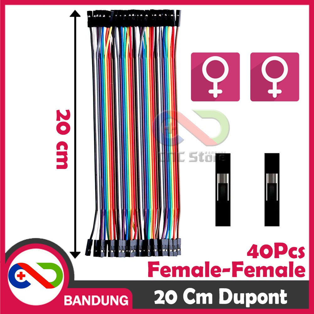 40PCS JUMPER CABLE KABEL 20CM FEMALE TO FEMALE DUPONT