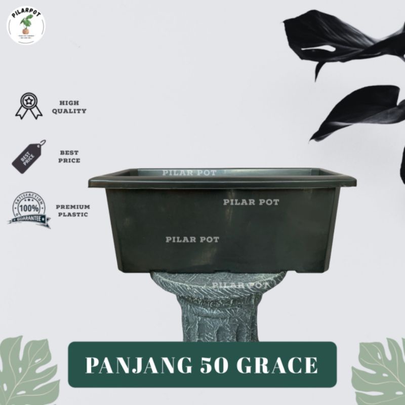 pot bunga tanaman persegi panjang Grace 50 hitam - PANJANG 50 GRACE