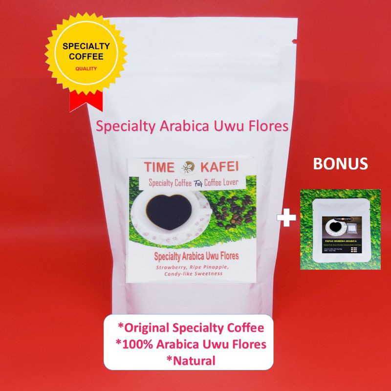 

KOPI FLORES UWU ARABIKA SPECIALTY GRADE 1 NATURAL ALL PROCESS 100g BIJI/GILING MEDIUM+BONUS KOPI 10g