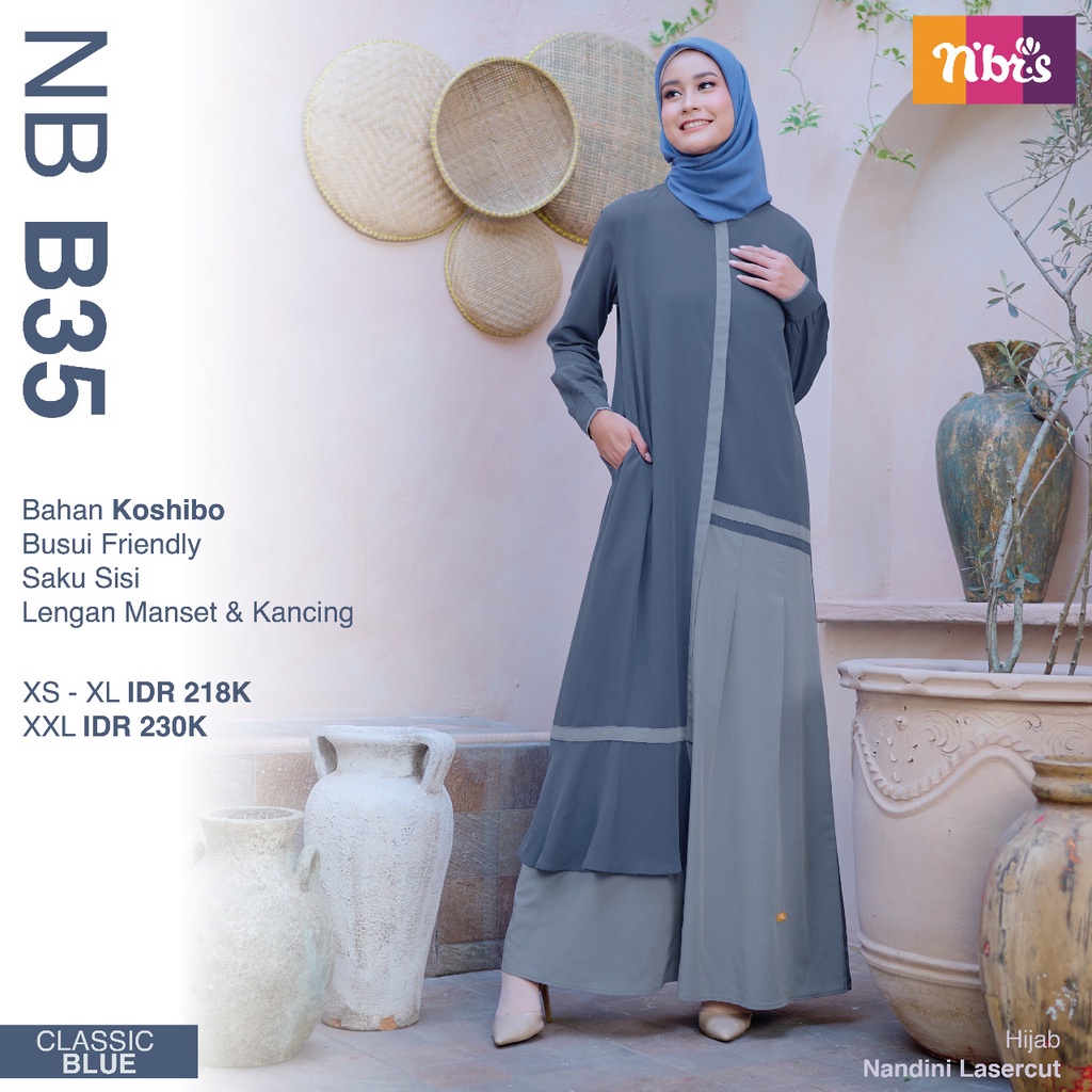 Nibras Gamis NB B35 Bahan Koshibo Dress Polos Simple Casual OOTD