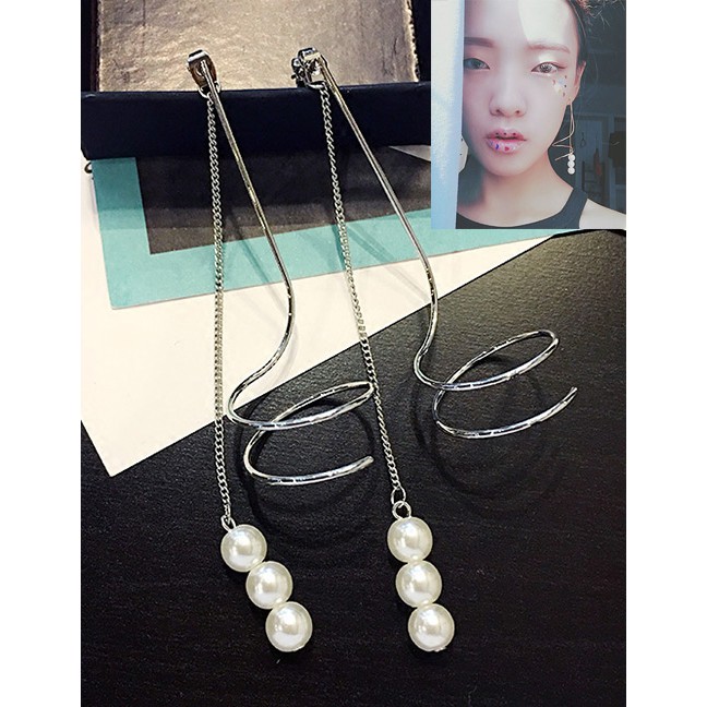 LRC Anting Tusuk Fashion Pearl Decorated Spiral Design Pure Color Earrings