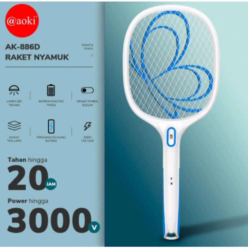 Raket Nyamuk Aoki 886D + Charger / pembasmi nyamuk aoki