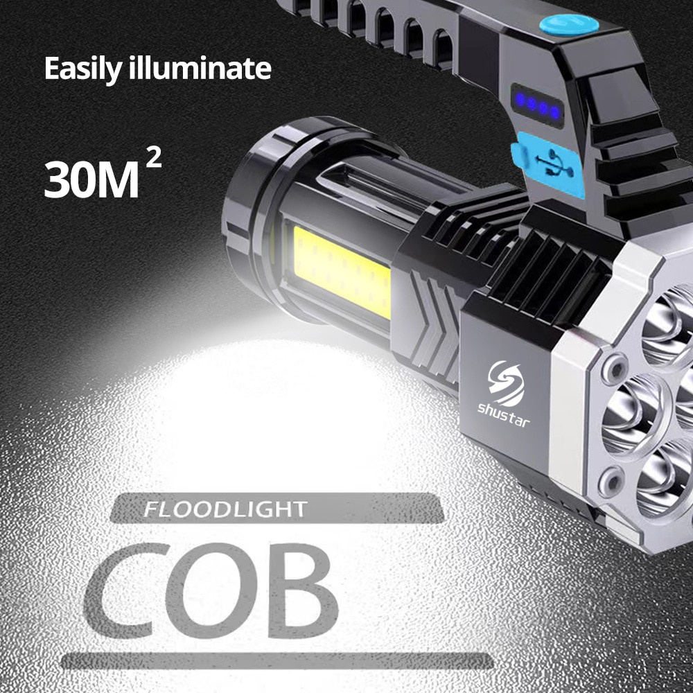 80W 7LED Senter Powerfull Cob Side Light lampu suluh Outdoor Lighting Bahan ABS Torch Rechargeable Senter Power