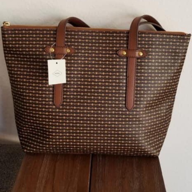 FOSSIL FELICITY TOTE BAG BROWN STRIPE
