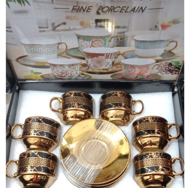 Cangkir Teh/Kopi Keramik Motif Marmer Set 12pc