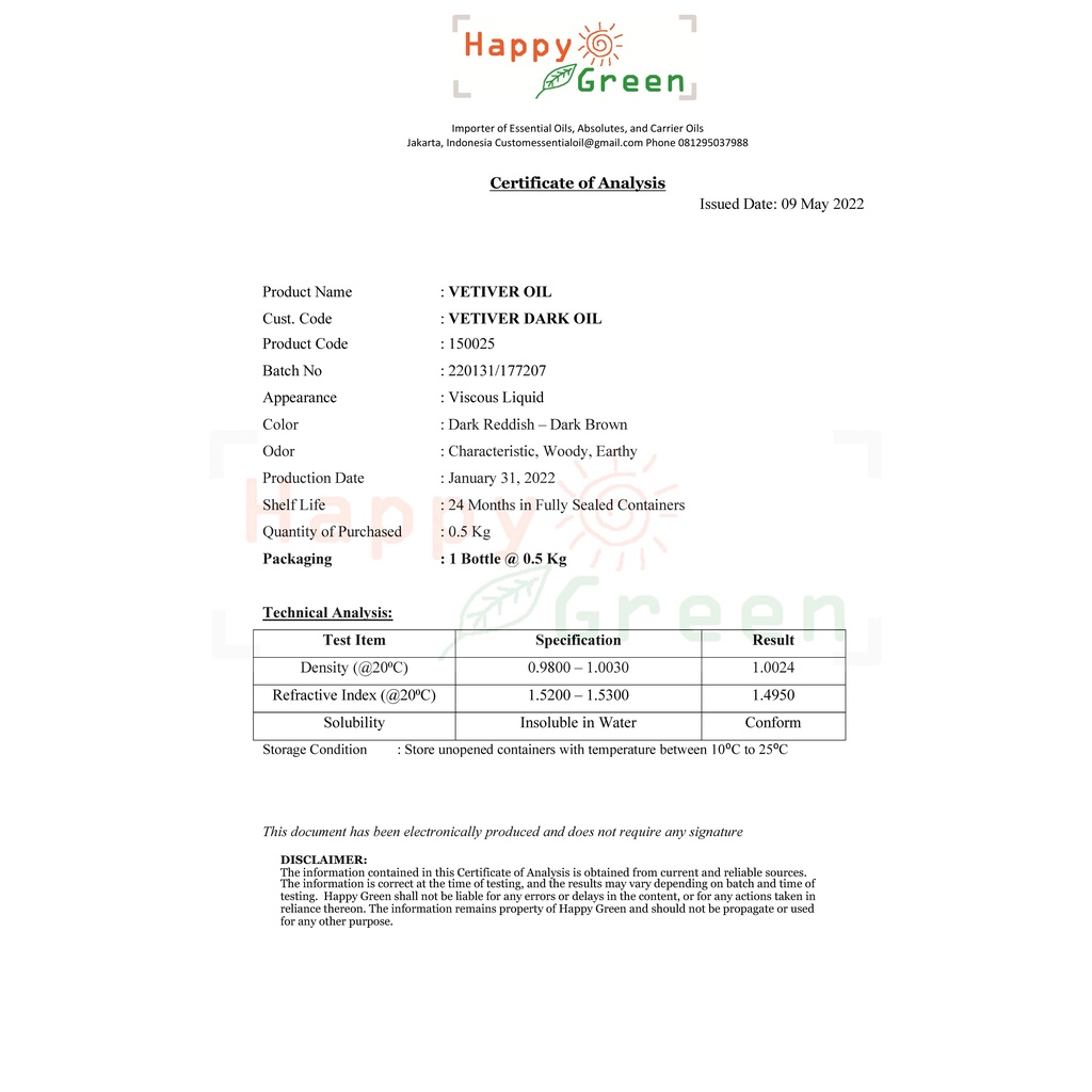 BPOM Happy Green Vetiver Essential Oil - Minyak Atsiri Akar Wangi Garut 100% Murni Garansi Uang Kembali