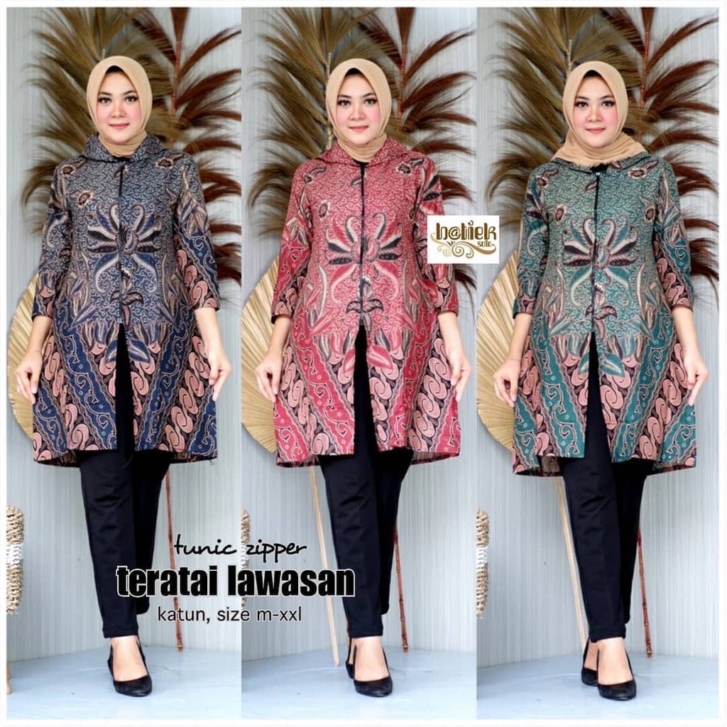 Tunik Zipper Teratai Lawasan Batik Sarimbit Modern Tunik Casual Kantor Kerja Kondangan Muslim