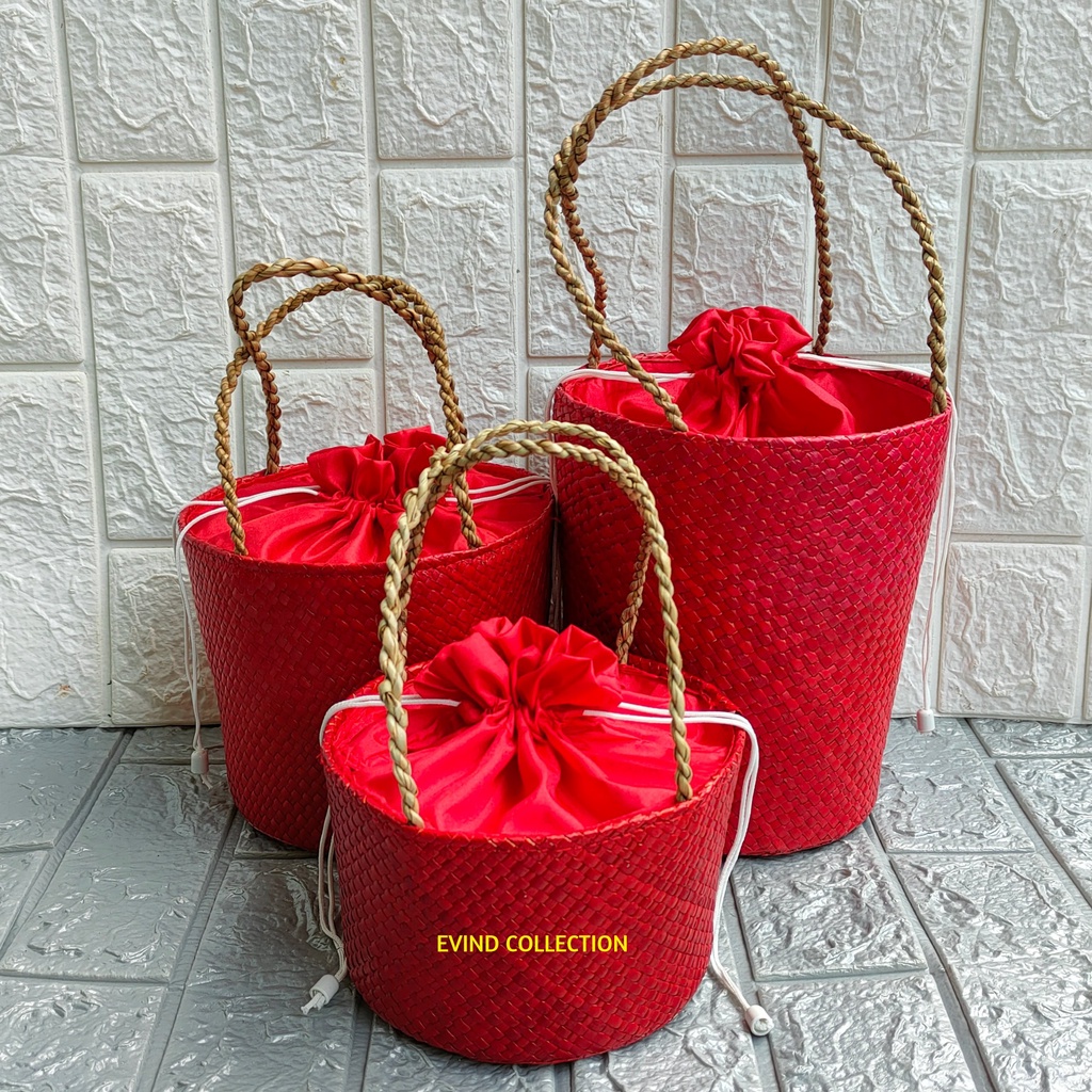 Keranjang Hampers Anyaman Pandan (Merah) Isi 1 Toples | 2 Toples | 3 Toples Tas Parcel Lebaran