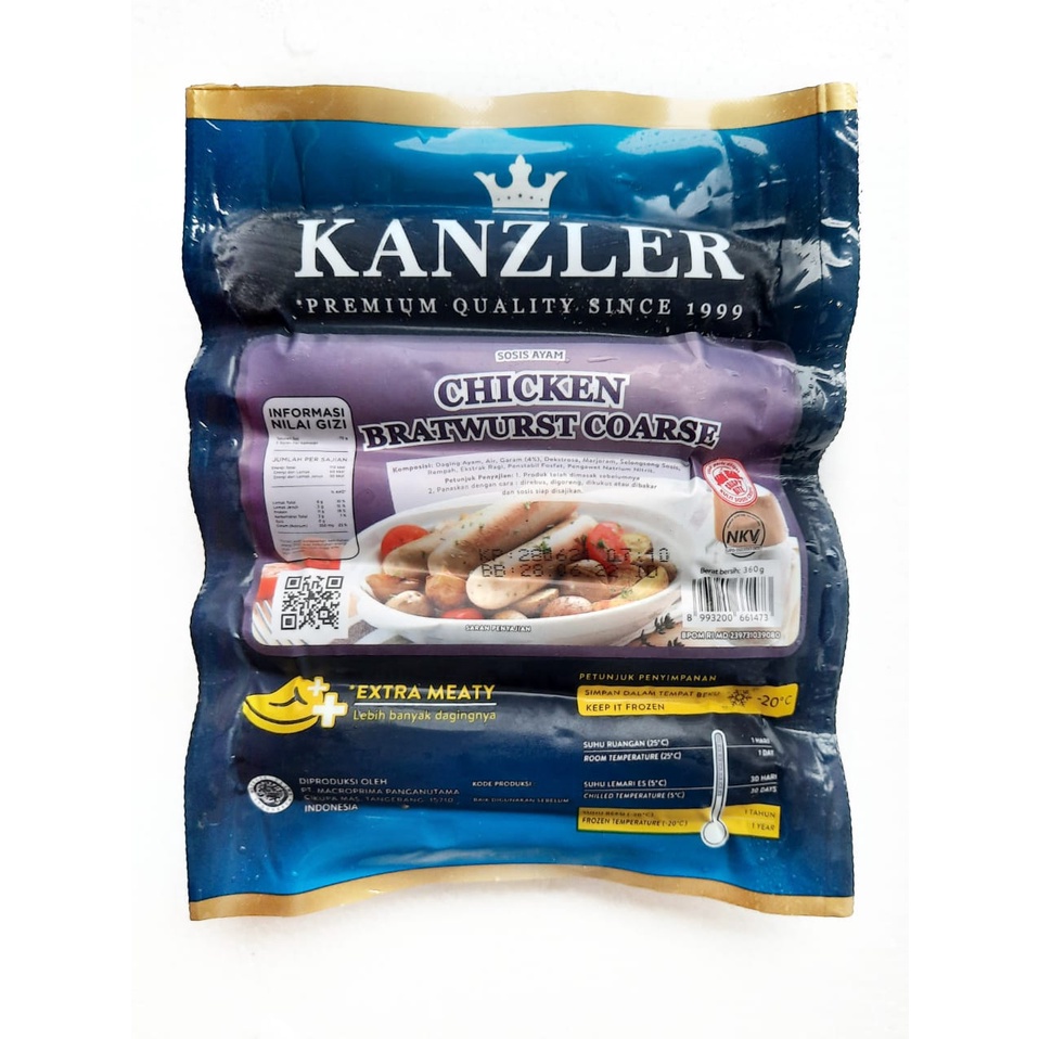 

Kanzler Chicken BRATWURST COARSE sosis Ayam 360 Gram Gr isi 5 Pcs