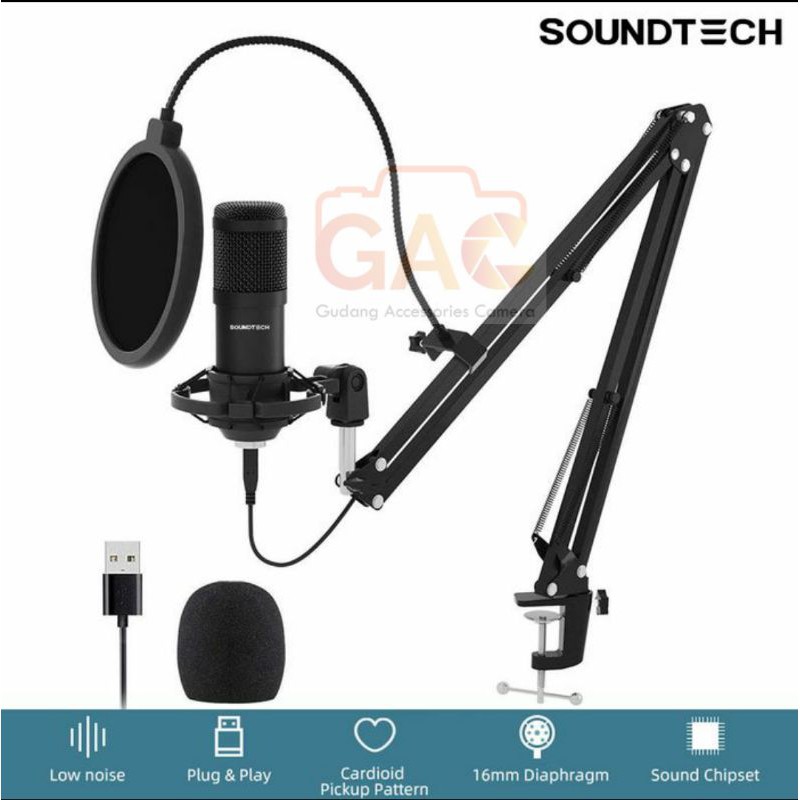 SOUNDTECH USB microphone mic condenser recording streaming podcast PC