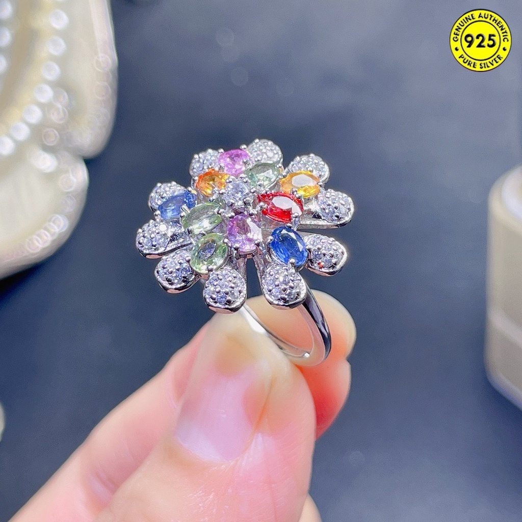 Cincin Model Terbuka Aksen Batu Sapphire Warna-Warni