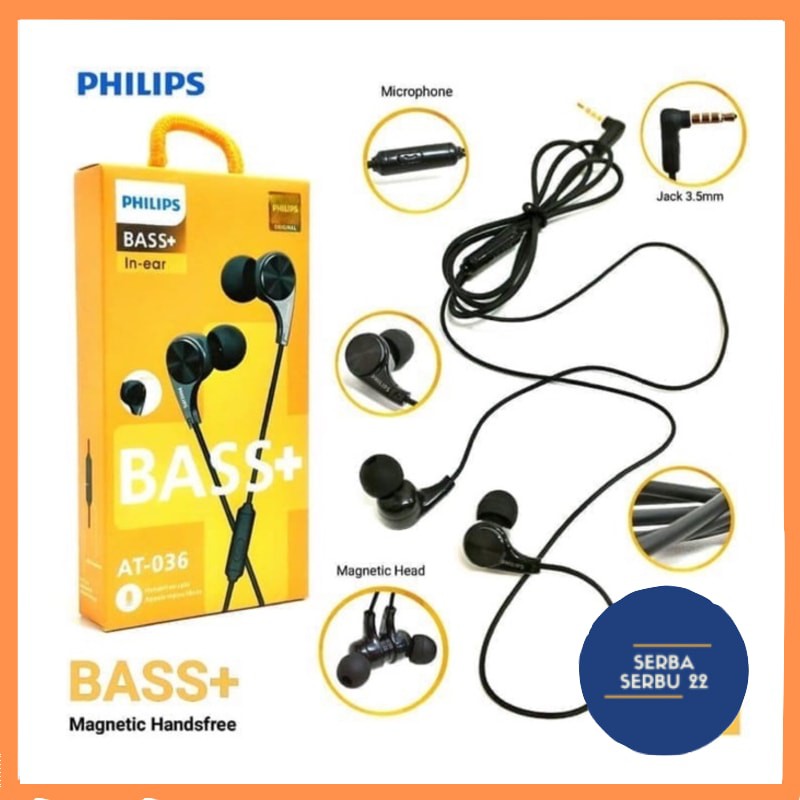 Headset Philips Magnetic Bass + AT-036 Earphone