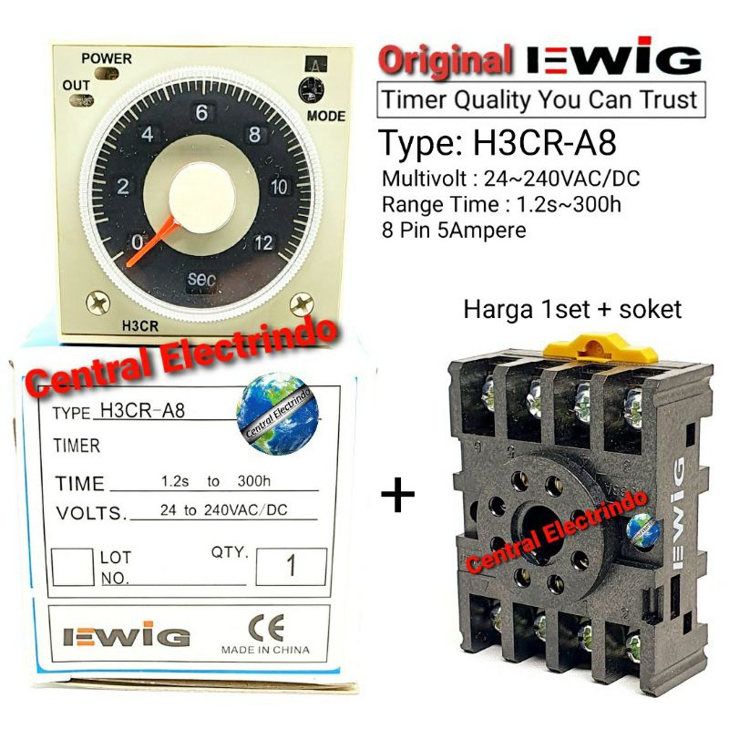 Timer H3CR-A8 Multivolt 24V~240VAC/DC EWIG + Socket  8Pin EWIG.