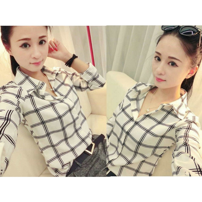 Kemeja katun cardinal import Blouse oversize Hem E5N5 Baju kotak kotak polos shirt korea Terbaru Wan