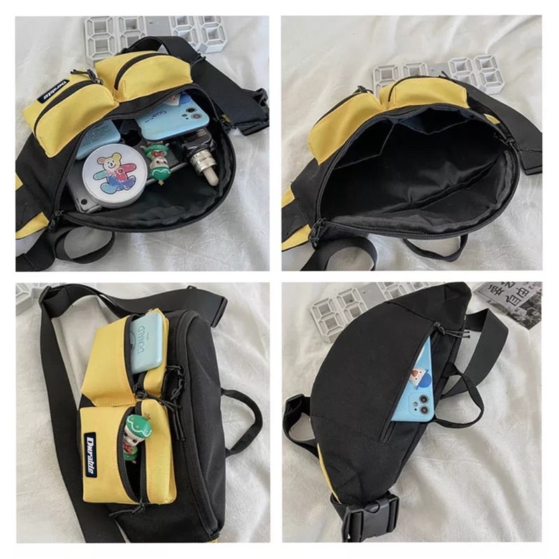 Waist Bag Sling Bag Tas Selempang Pinggang Dada Dompet Jumbo Pria Wanita Cowok Cewek Fanny Pack Hip Hop Modis Waistbag  Multifungsi Banyak Ruang - Polo Felix