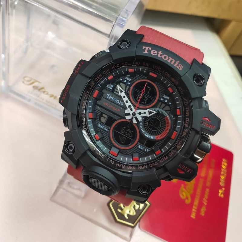 Jam Tangan Pria Original Tetonis Double Time Tali Rubber Waterproof