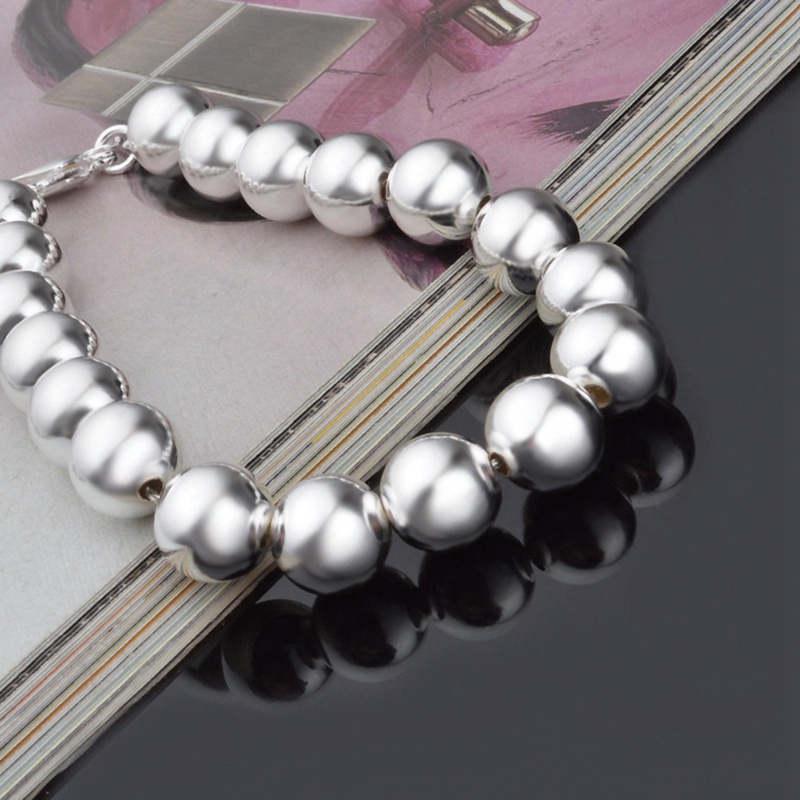 Fancyqube Gelang Rantai Sterling Silver 925 Hias Manik-Manik Bola Hollow Ukuran 8mm 10mm Untuk Wanita