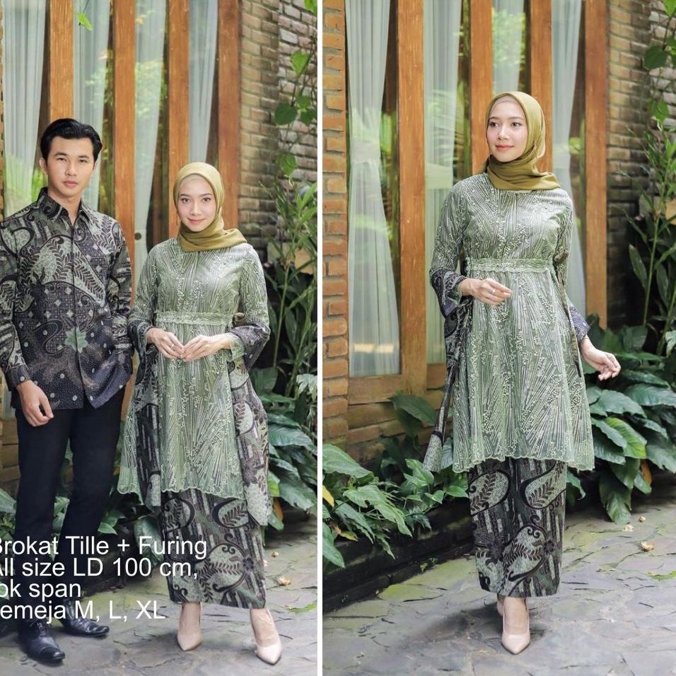 [QHA] Batik Couple Kebaya Modern Kebaya Wisuda Lamaran Baju Tunangan Batik Brukat  Baju Couple Konda